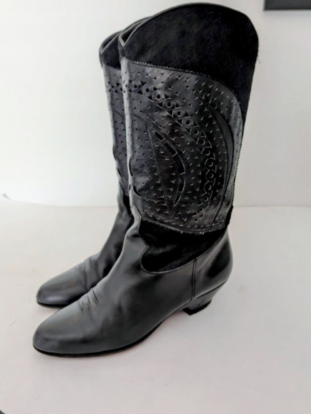 Beltrami Calf Hair Leather Boots Women's Size 6.5/7 Made In Italy Black